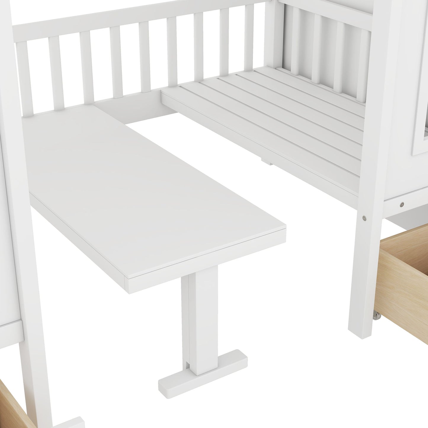 Twin Over Twin Bunk Bed With Changeable Table, Turn Into Upper Bed And Down Desk - White