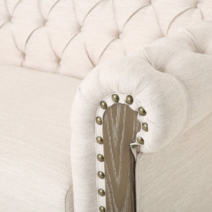 Comfy 3 Seat Sofa With Wooden Legs, Retro Style For Living Room And Study - Beige