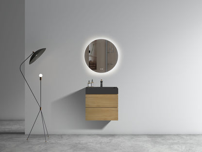 Alice - U090-Alice24W-106 Natural Oak Bathroom Vanity With Sink, Large Storage Wall Mounted Floating Bathroom Vanity For Modern Bathroom, One-Piece Black Sink Basin Without Drain - Light Oak
