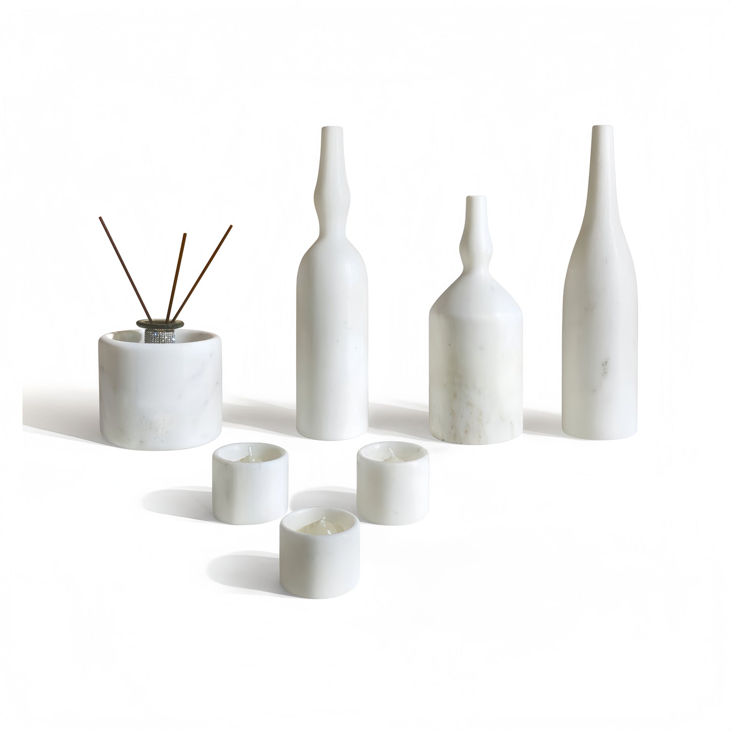 Luxury Natural Marble Living Room Accessories Set, 7 Pieces, Genuine Real Marble - White