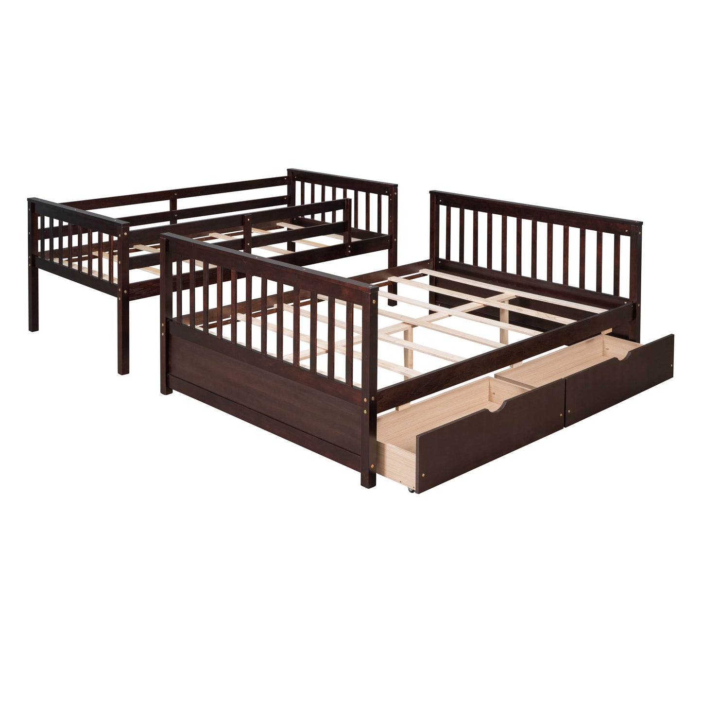 Twin Over Full Bunk Bed With Ladders And Two Storage Drawers - Espresso