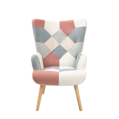 Accent Chair With Ottoman, Living Room Chair And Ottoman Set, Comfy Side Armchair For Bedroom, Creative Splicing Cloth Surface - Pink
