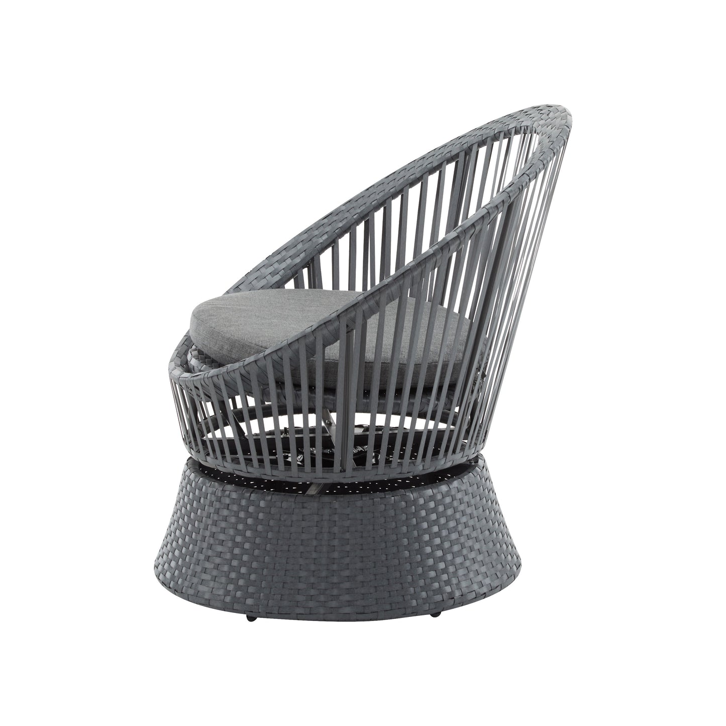 Modern Swivel Wicker Lounge Chair With Pe Rattan And Iron Frame, Round Design - Gray