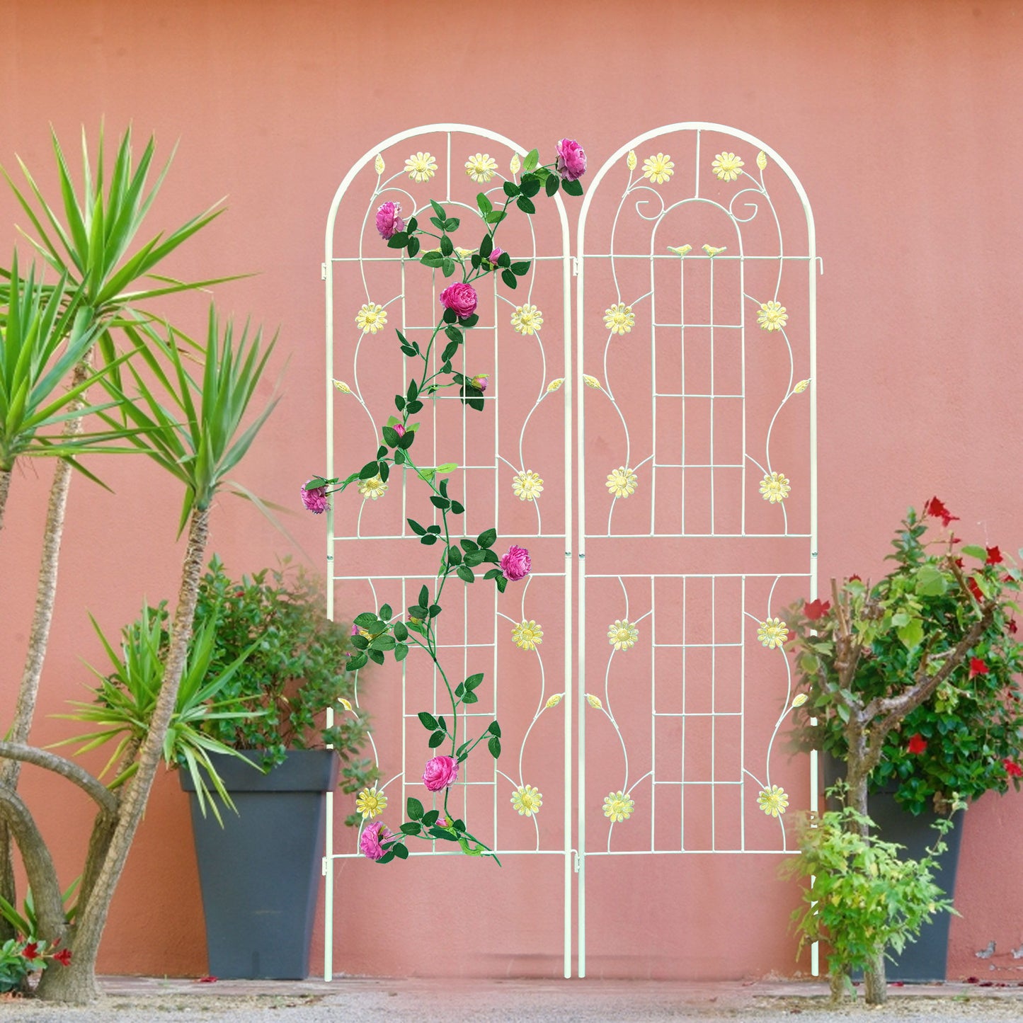 4 Pack Metal Garden Trellis Rustproof Trellis For Climbing Plants Outdoor Flower Support - Cream White
