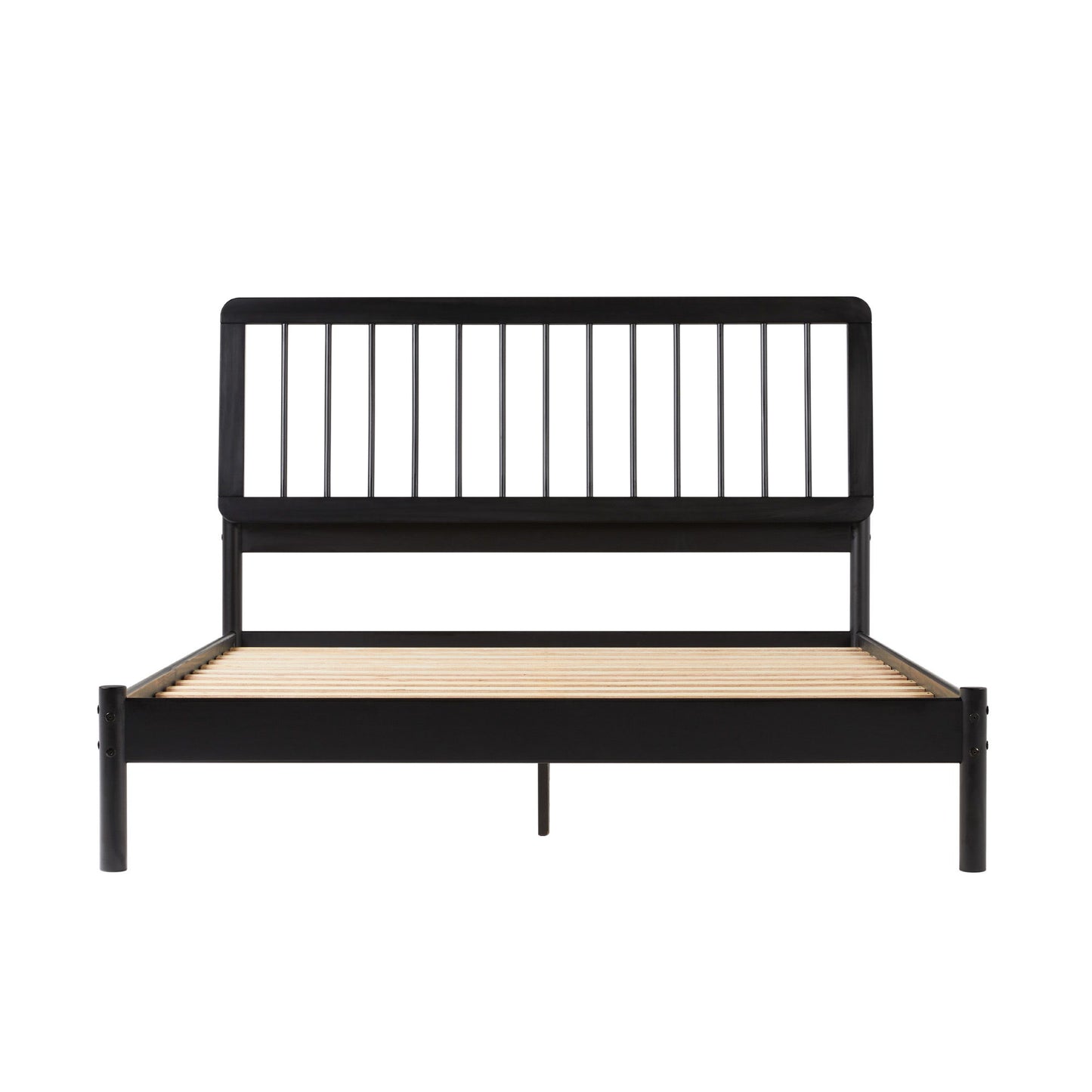 Mid-Century Modern Solid Wood Queen Spindle Bed - Black