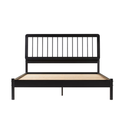 Mid-Century Modern Solid Wood Queen Spindle Bed - Black