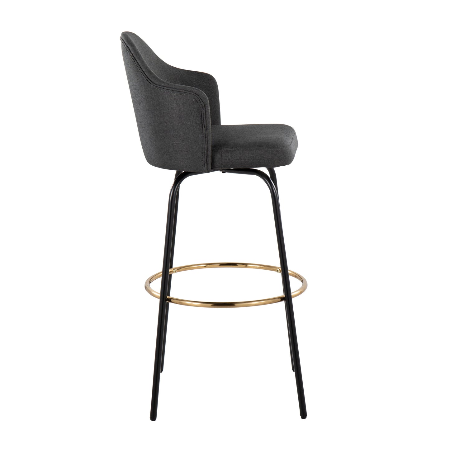 Ahoy - Contemporary Fixed Height Bar Stool Round Gold Footrest (Set of 2) - Charcoal / Black