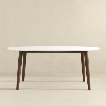Ada - Mid-Century Modern Style Top Oval Dining Table - Brown / White