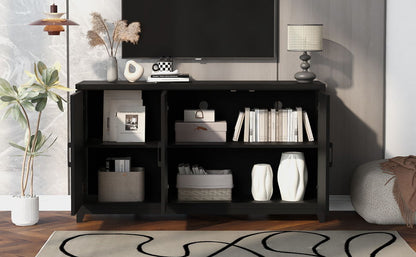 TV Stand For TVs Up To 65", Modern Entertainment Center Media Console Cabinet With 2 Spacious Storage Space, Solid Wood Legs For Living Room - Black