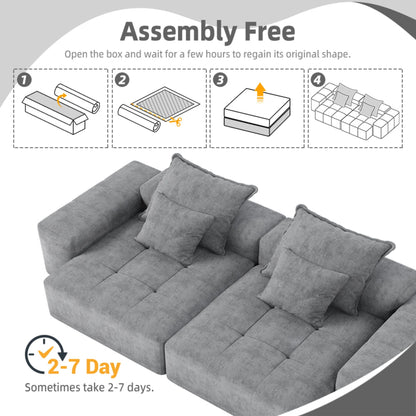 Modern Oversized Modular Sectional Sofa With 2 Chaise Lounge And 2 Armrest, Sparkling Chenille Fabric Soft Cushion Sofa With 4 Pillows, 4 Pieces Diy Combination Tufted Sofa, No Assembly Required - Gray