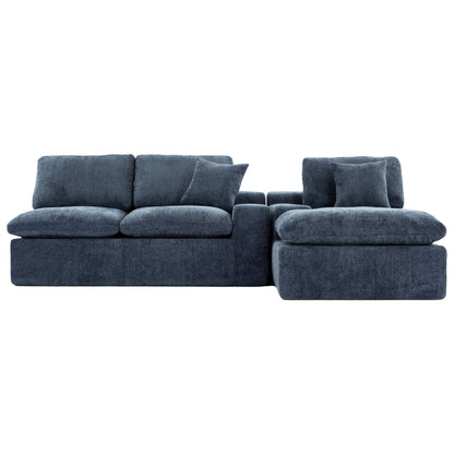 Cloud Sectional Sofa Upholstered Sofa Couch With Double-Layer Cushion And Side Pockets - Blue