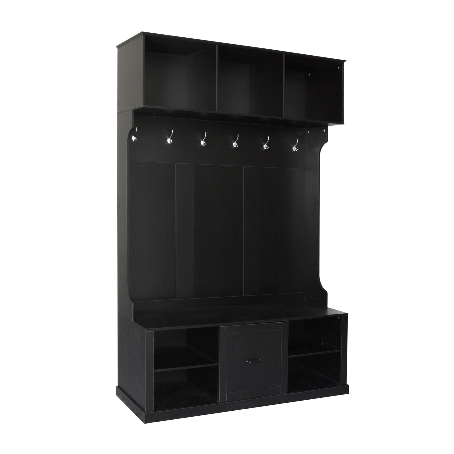 Hall Tree With 6 Hooks, Coat Hanger, Entryway Bench, 3 In 1 Design, A Spacious Drawer For Entrance, Living Room - Black