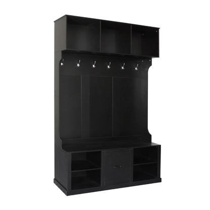 Hall Tree With 6 Hooks, Coat Hanger, Entryway Bench, 3 In 1 Design, A Spacious Drawer For Entrance, Living Room - Black