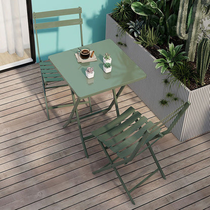 3 Piece Patio Bistro Set Of Foldable Squaretable And Chairs - Dark Green