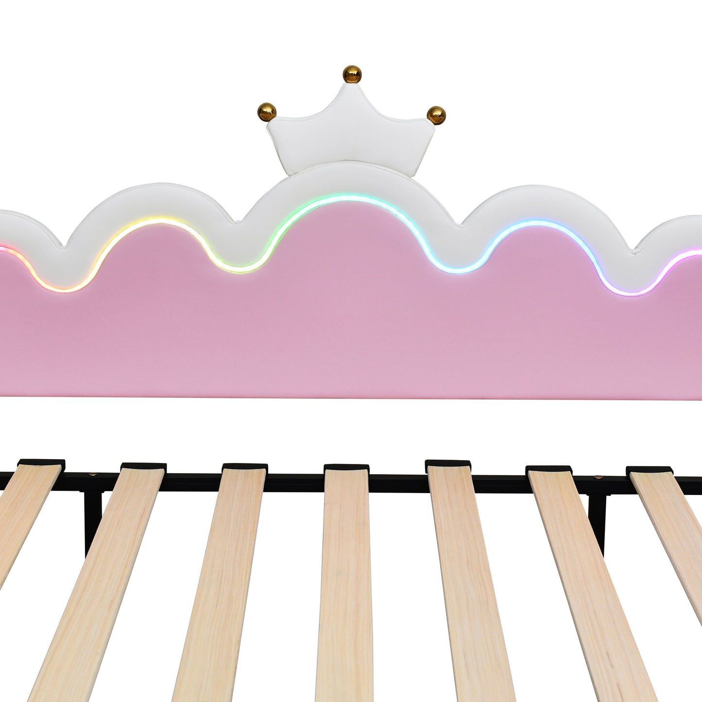 Twin Extending Daybed With LED Lights, Modern Upholstered Princess Daybed With Crown Headboard - White