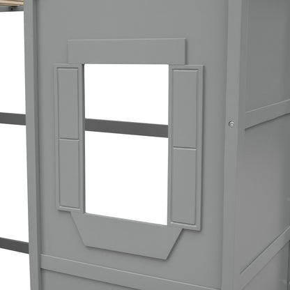 Twin Size House Loft Bed With Ladder - Gray