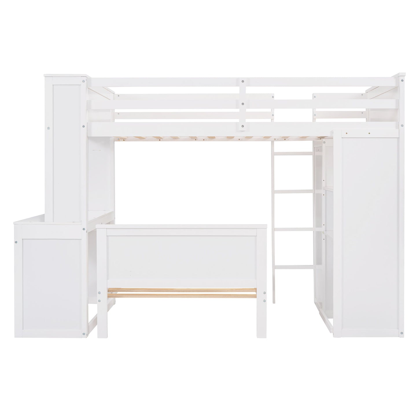 Twin Size Loft Bed With A Stand Alone Bed, Shelves, Desk, And Wardrobe - White