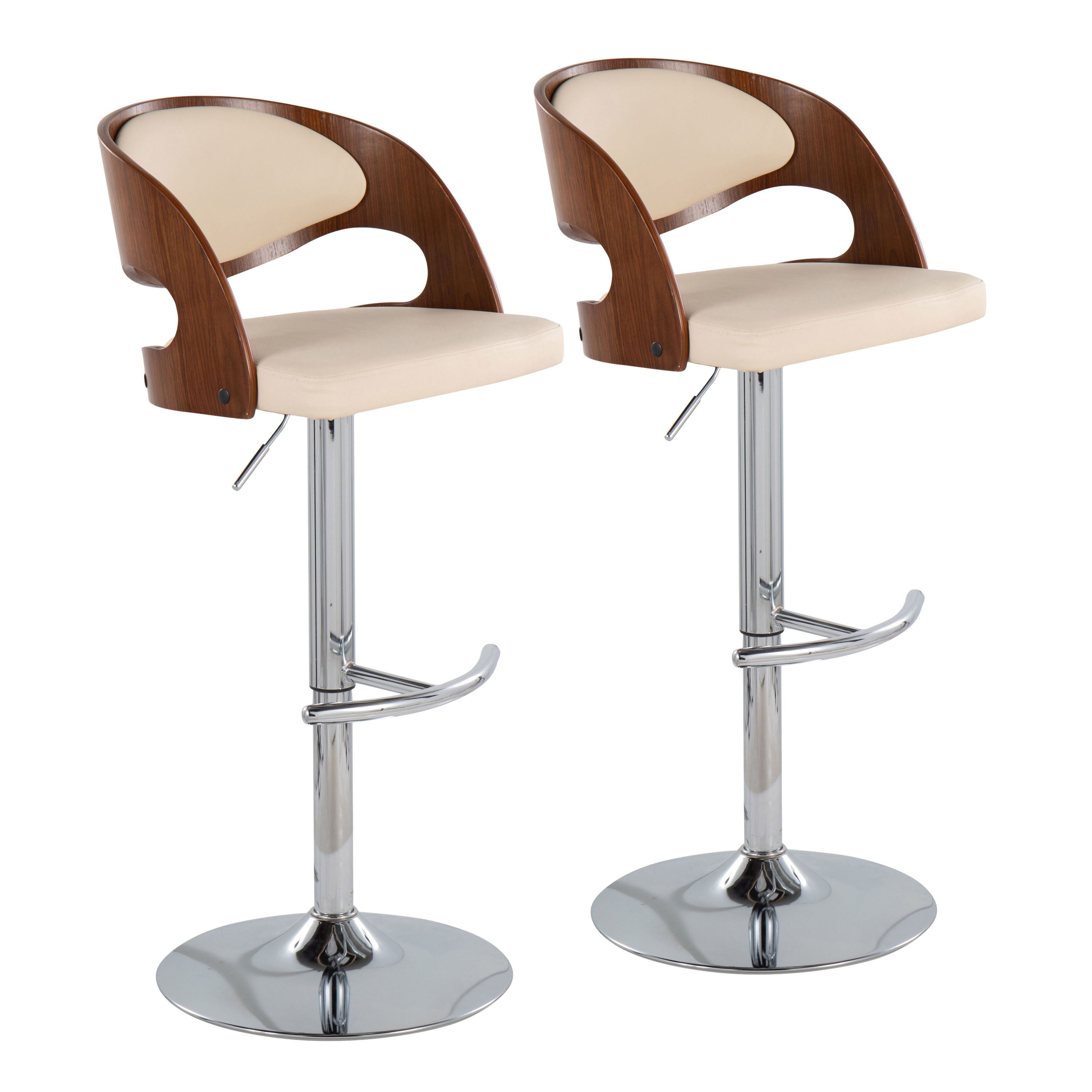 Pino - Mid-Century Modern Adjustable Barstool With Swivel (Set of 2) - Walnut / Cream