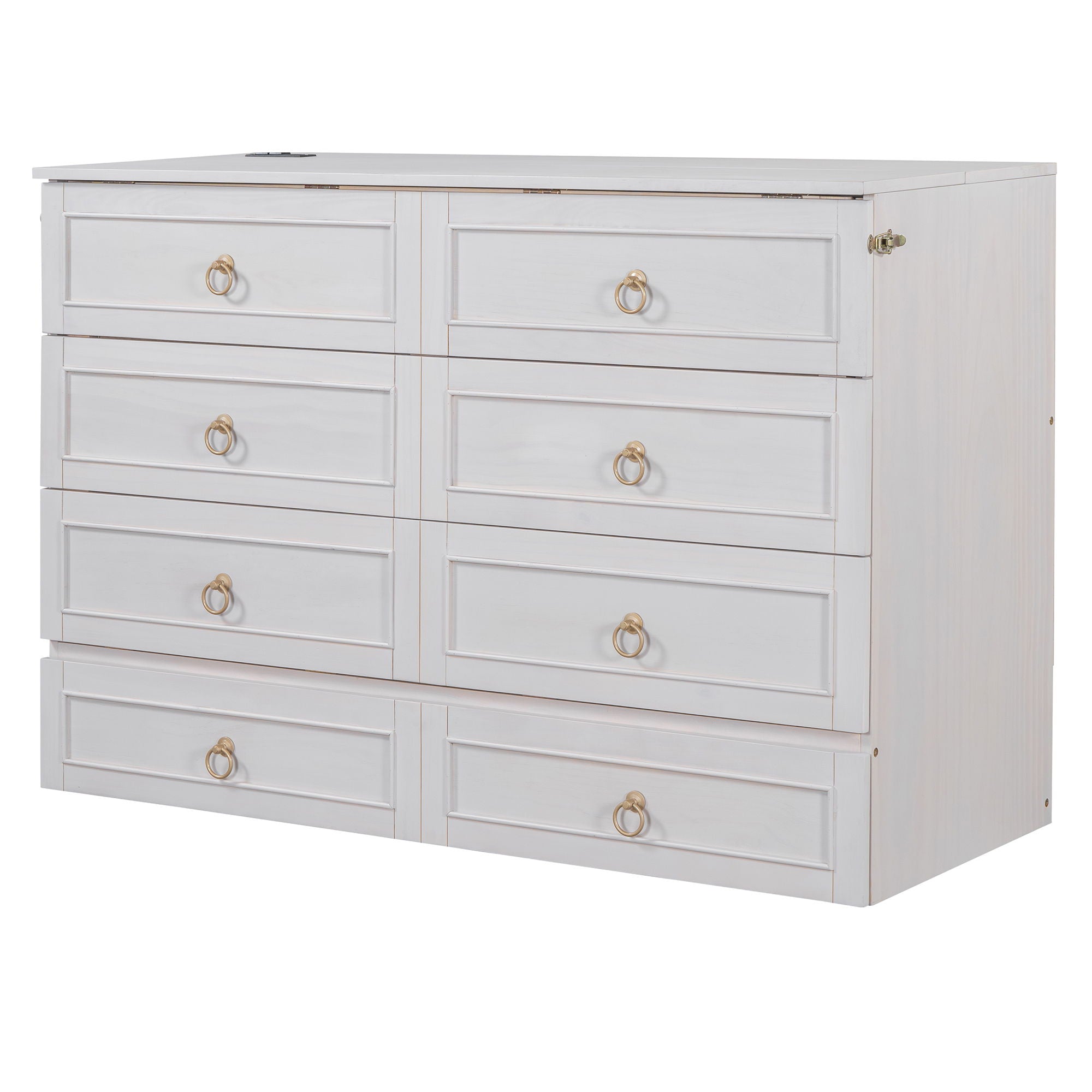 Queen Murphy Bed Elegantly Designed With Large Drawers - White
