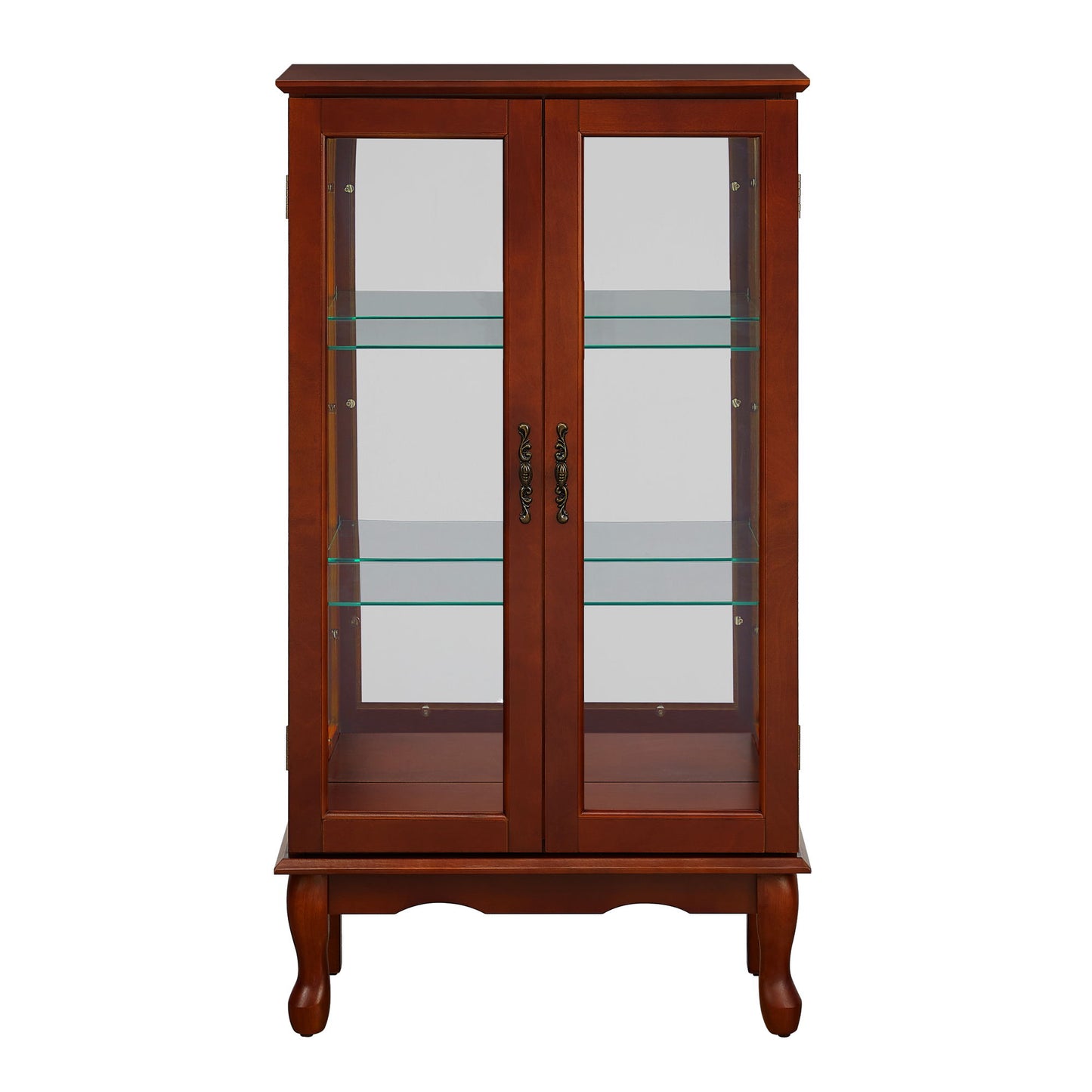 Curio Cabinet Lighted Curio Diapaly Cabinet With Adjustable Shelves And Mirrored Back Panel, Tempered Glass Doors 3 Tier, (E26 Light Bulb Not Included) - Cherry