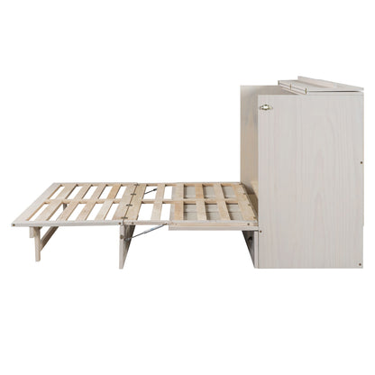 Queen Size Murphy Bed With Large Drawers - Brushed White
