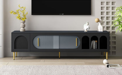 Modern TV Stand For Up To 70" TV, Entertainment Center TV Media Console Table, With 3 Shelves And 2 Cabinets, TV Console Cabinet Furniture For Living Room - Black
