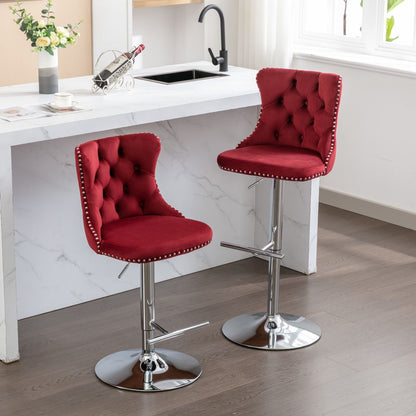Swivel Velvet Barstools Adjusatble Seat Height From 25-33", Chrome Base Bar Stools With Backs Comfortable Tufted For Home Pub And Kitchen Island, 1712Wr (Set of 2) - Wine Red / Burgundy