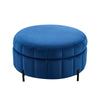 Upholstered Round Ottoman With Reversible Lid, Velvet Storage Stool, Channel Tufted Pumpkin Shape Footstool For Living Room, Bedroom And Office - Navy