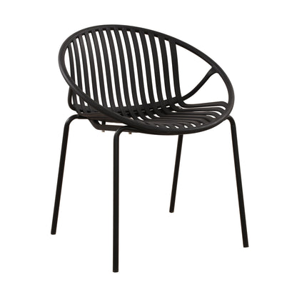 Modern Metal And Polypropylene 7 Piece Outdoor Dining Set With Stackable Chairs - Black