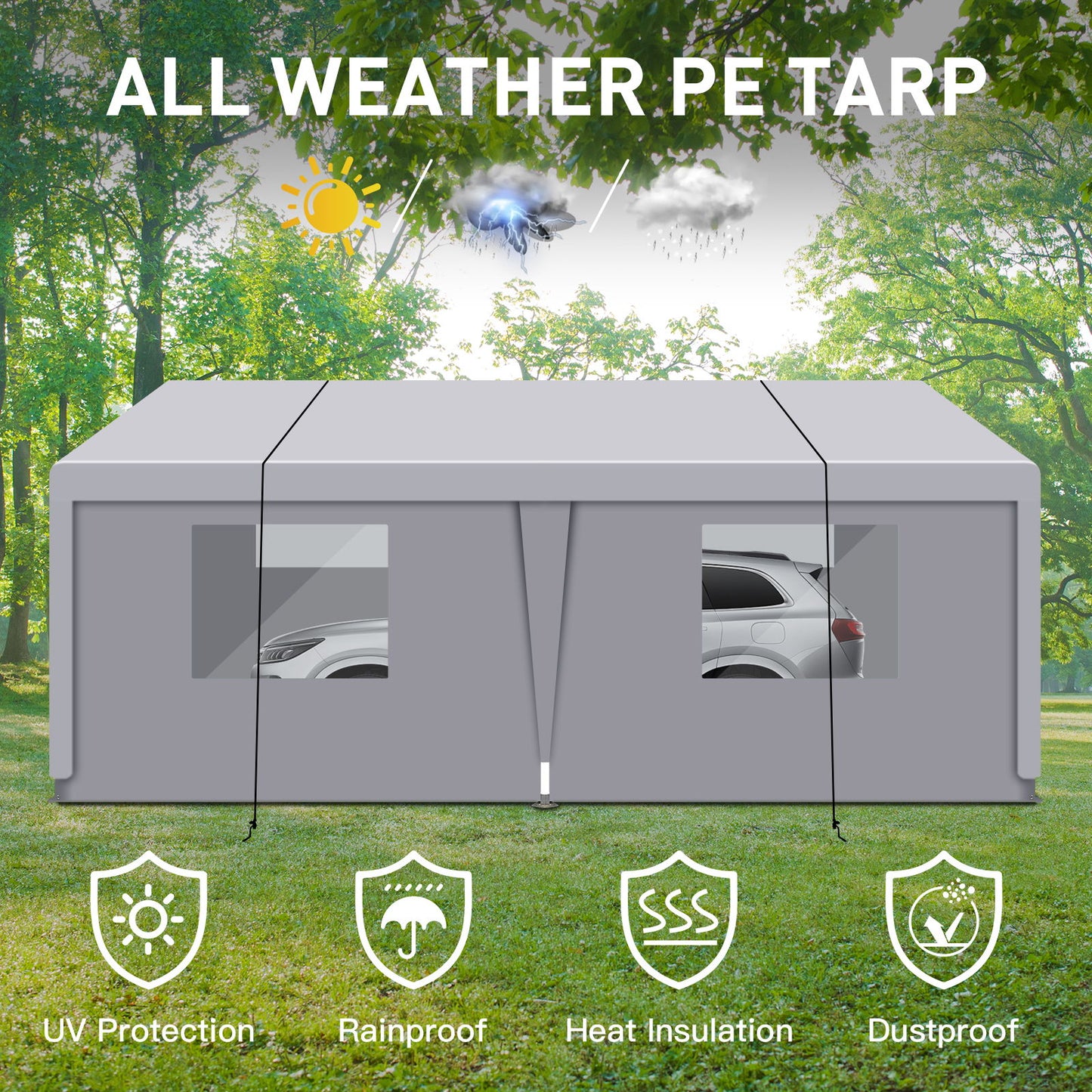 Carport, 10x20 Heavy Duty Portable Carport Garage Tent For Outdoor Storage Shelter - Gray