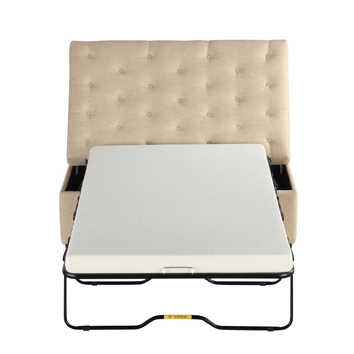 Convertible Folding Sofa Bed Ottoman With Memory Mattress And Tufted Design - Beige