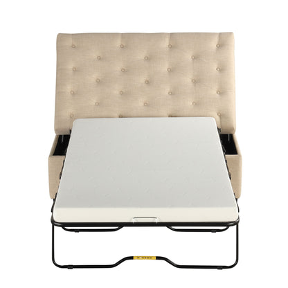 Convertible Folding Sofa Bed Ottoman With Memory Mattress And Tufted Design - Beige