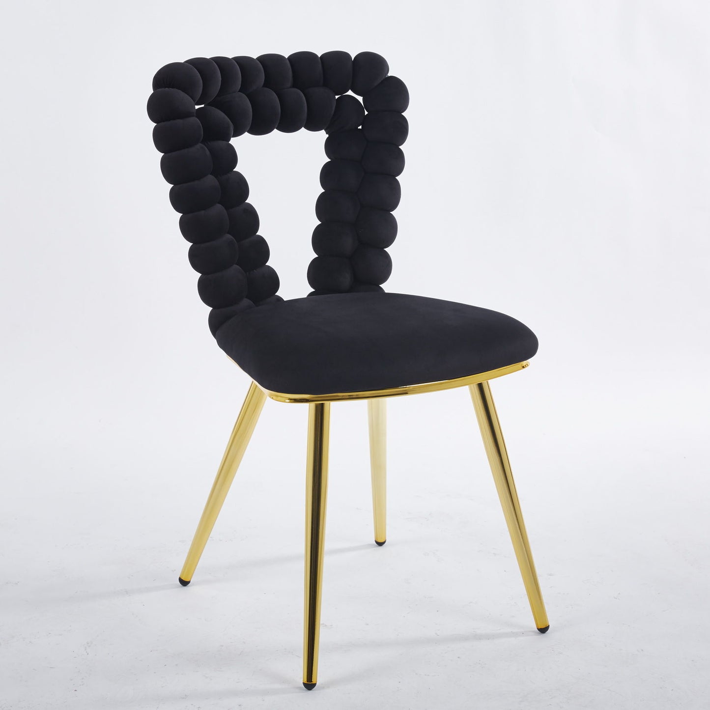 Modern Chair With Golden Iron Tube Legs - Black Soft Cushions And Comfortable Backrest, Suitable For Dining Room, Living Room, Cafe, Hairball Back (Set of 2) - Black