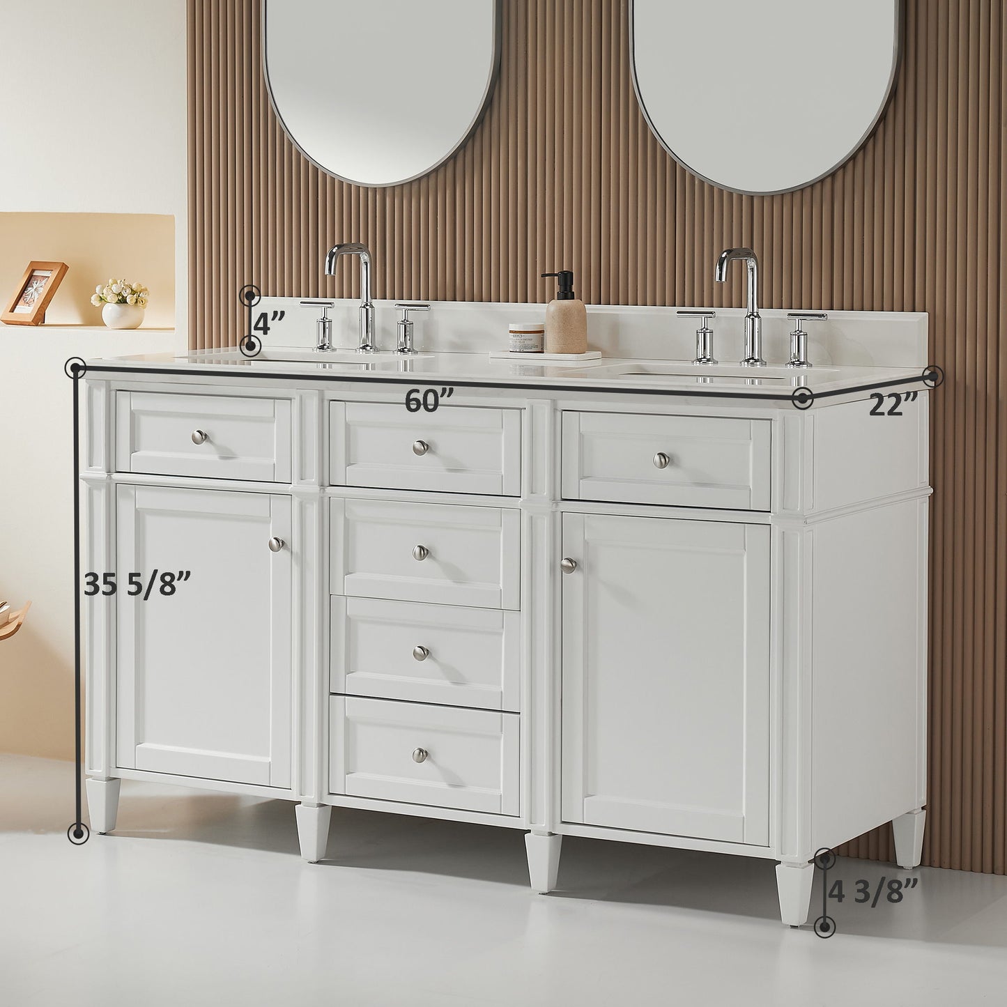 Fully Assembled 60'' Freestanding Double Sinks Bathroom Vanity With Quartz Top - White
