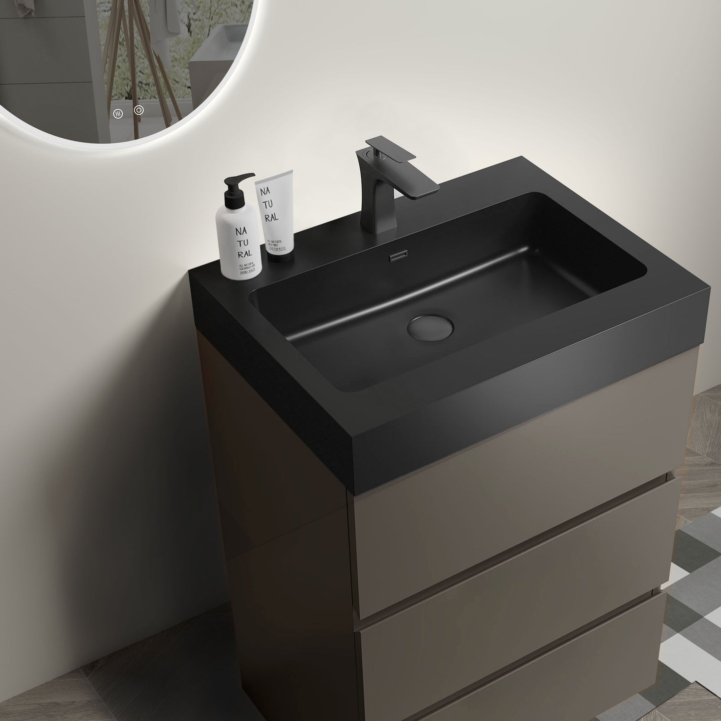 Alice - 24" Bathroom Vanity With Sink, Large Storage Freestanding Bathroom Vanity For Modern Bathroom, One-Piece Black Sink Basin Without Drain And Faucet - Black / Gray