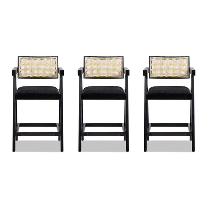 Milan - Modern Webbing Back Counter Bar Stool With Arms (Set of 3) - Ebony Black