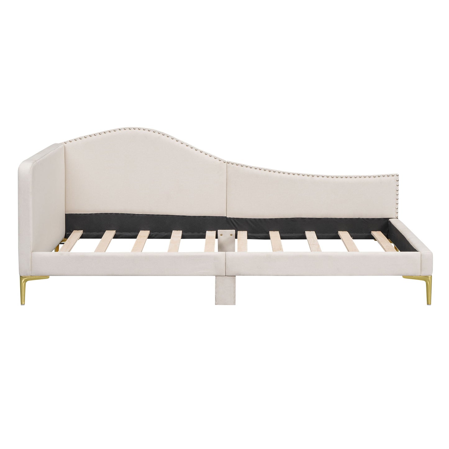 Twin Size Upholstered Daybed With Headboard And Armrest - Beige