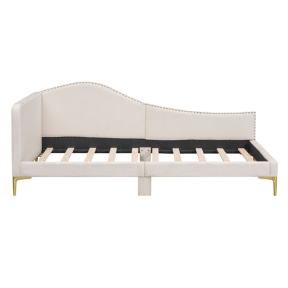 Twin Size Upholstered Daybed With Headboard And Armrest - Beige