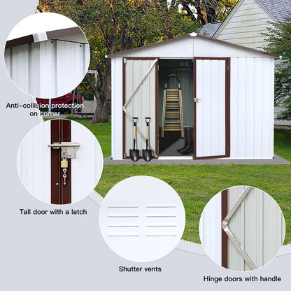 10'x8' Garden Sheds Outdoor Storage Sheds - White / Coffee
