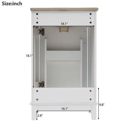 Modern Small Bathroom Vanity Cabinet With Ceramic Basin, Ample Storage, 1 Soft-Close Door - White