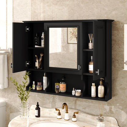 Wall Mounted Bathroom Medicine Cabinet, Modern Bathroom Wall Cabinet With Mirror, Mirror Cabinet With Open Shelves - Black