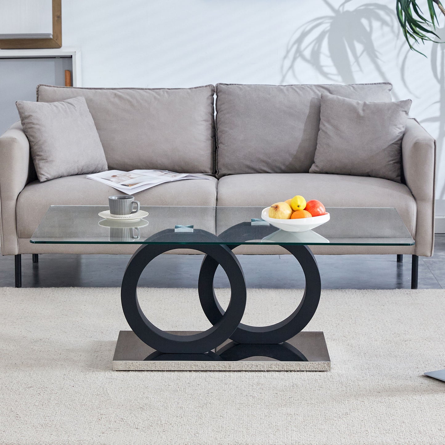 Modern Style Glass Top Coffee Table, Suitable For Living Rooms And Lounge Areas - Black