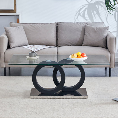 Modern Style Glass Top Coffee Table, Suitable For Living Rooms And Lounge Areas - Black