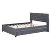 Full Size Upholstered Platform Bed With Brick Pattern Headboard And Twin Size Trundle - Gray