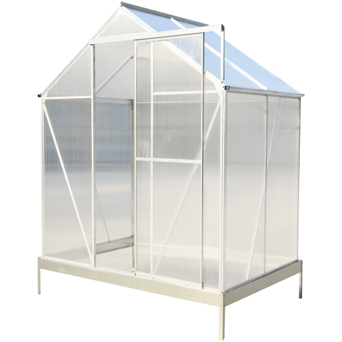 Polycarbonate Greenhouse, Heavy Duty Outdoor Aluminum Walk-In Green House Kit With Rain Gutter, Vent And Door For Backyard Garden - Aluminium