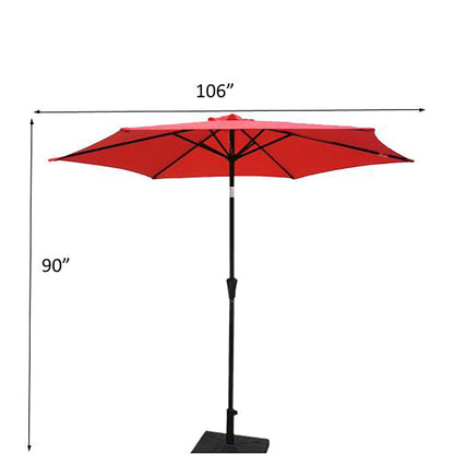 8.8' Outdoor Aluminum Patio Umbrella, Patio Umbrella, Market Umbrella With 33 Pounds Round Resin Umbrella Base, Push Button Tilt And Crank Lift - Red
