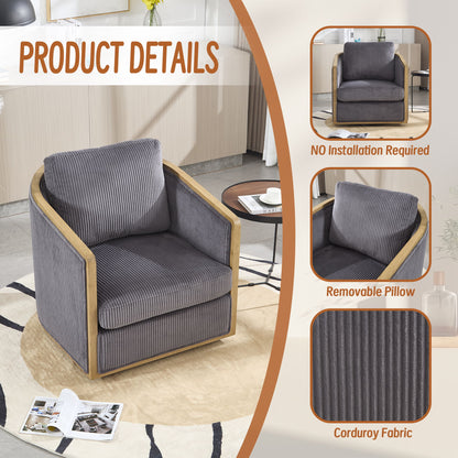 Corduroy Swivel Barrel Chair, Comfortable Accent Sofa, 360 Degree Swivel - Dark Gray