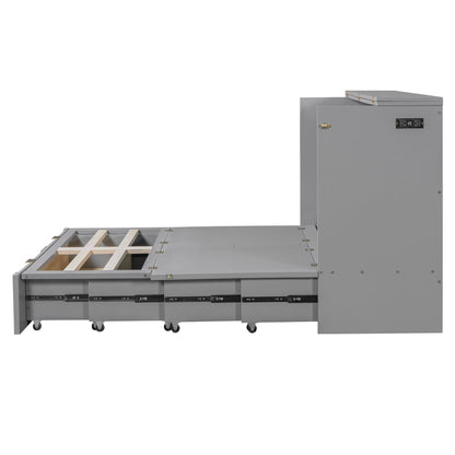 Full Size Murphy Bed With Drawer And A Set Of Sockets & USB Ports, Pulley Structure Design - Gray