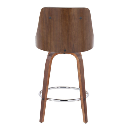 Gianna - Mid-Century Modern Fixed Height Counter Stool With Swivel With Round Footrest (Set of 2) - Walnut / Light Gray