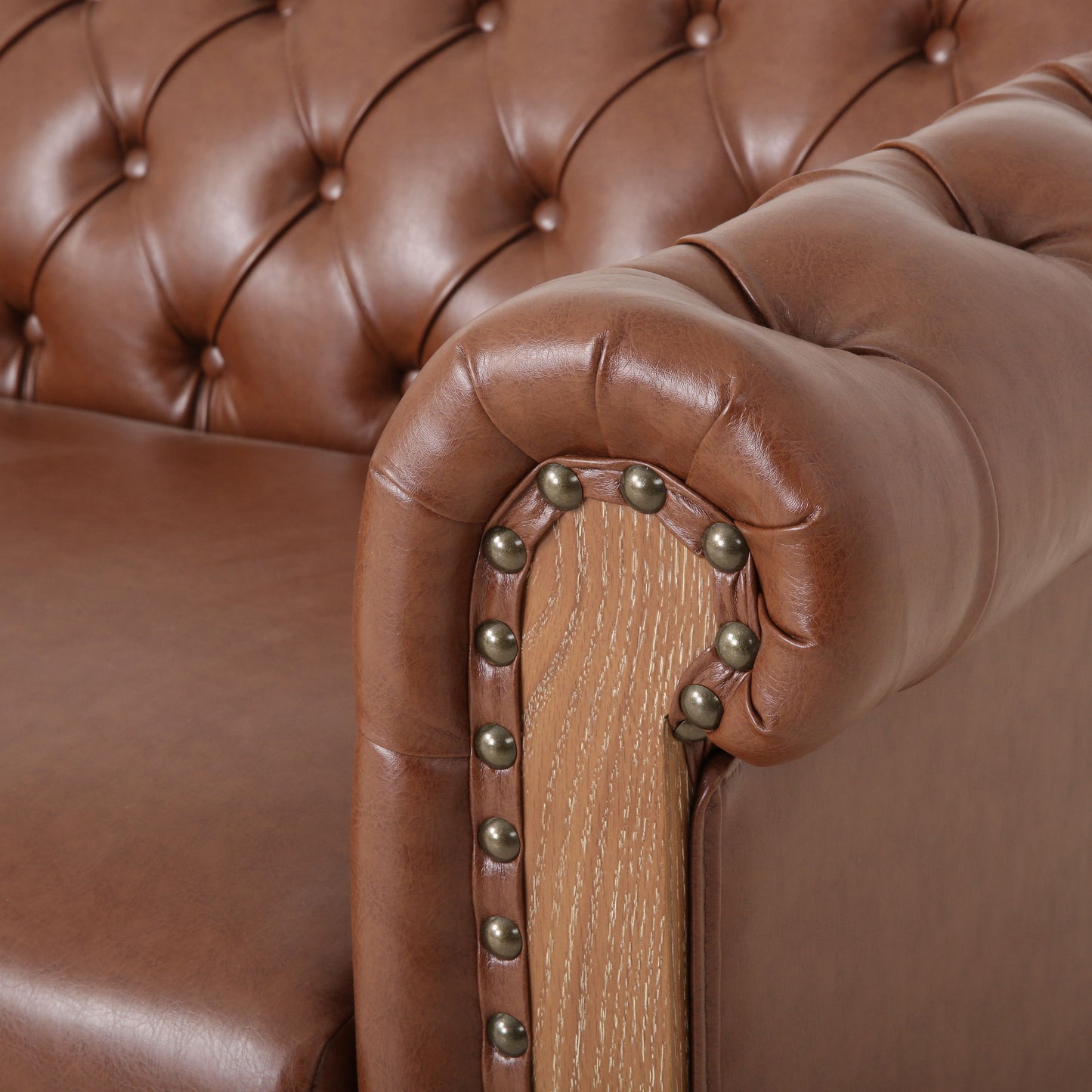 Comfy 3 Seat Sofa With Wooden Legs, Retro Style For Living Room And Study - Light Brown